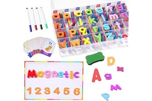 CEMIRK Magnetic Letters and Numbers for Children – Alphabet Magnets for Fridge with Magnetic Board, Colourful Magnet Letters for Kids Learning Spelling & Counting at Home or School