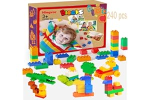 HIEGVOR 240 Stück Großen Bausteine Kompatibel mit Duplo Steine und Top-Marken,Classic Große Bausteine Lernspielzeug in Steine Box Starterset,Bunte Grundbausteine,STEM Spielzeug Geschenk für Kinder 6+