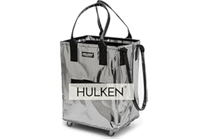 HULKEN - Medium Silver Shopping Trolley on Wheels Foldable & Reusable - Rolling Shopping Bag with Wheels - Wheeled Tote - 66 lb Limit, Zipper Closure, Water-Resistance, & Unbreakable Handles