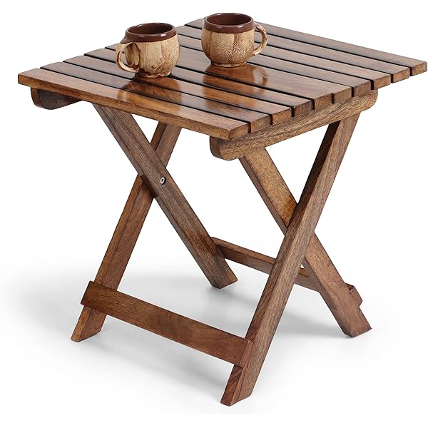 WOODWALLZ Square Multipurpose Wooden Foldable Table - Industrial