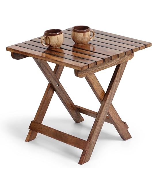 WOODWALLZ Square Multipurpose Wooden Foldable Table - Industrial