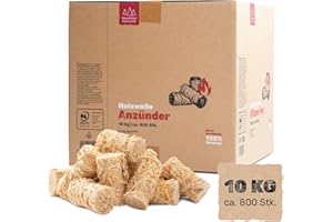 Heumüller Holzwolle 10 kg (ca. 800 Stück) Holzwolle-Anzünder Kaminanzünder | Öko-Anzünder aus Holzwolle & Wachs | Lange Brenndauer & geruchsneutral | Ideal für Kamin, Grill & Feuerstellen