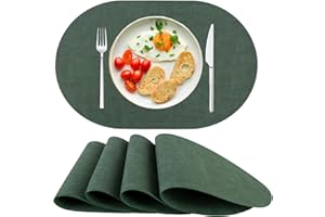 ‎SPFASZEIV Platzsets Abwaschbar Tischsets 4er Set PU-Leder, Hitzebeständig, rutschfest, Platzset für Esstisch, Küche Oval Grün
