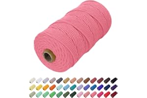 Uiopa Corde Macramé 2mm x 200m, Fil Macramé Coton Corde Coton Naturelle, Ficelle Cordon Macramé Cordelette 2mm pour Tenture Murale, Porte Plante Mural, Rideau, Décoration Bohème (Rose Pastèque)
