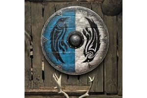 pulunto Wooden Medieval Viking Shield Handcrafted Battle Ready Shield Handmade Hand Painted Handicrafts, 15.7 inches