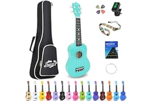 Amdini 21 inch Soprano Ukulele Basswood Acoustic Mini Guitar for Beginner Kid Starter with Case Strap Tuner Picks Strings Primary Tutorial