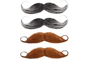 FUIPVGI 4 Pcs Fake Beards, Fake Mustaches Self Adhesive Curly Fancy Dress Moustache, Costume Fake Facial Hair, Old Man Detective Moustache, for Halloween Masquerade, Christmas Party