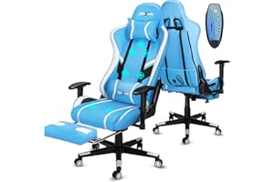 Douxlife Sedia da Gaming con Massaggio a 7 Punti, Sedia da Ufficio Ergonomica Schienale Regolabile 90-175°, Bracciolo 2D Regolabile, Poltrona da Gamer per Adulti, Portata 180 kg, Blu Bianco