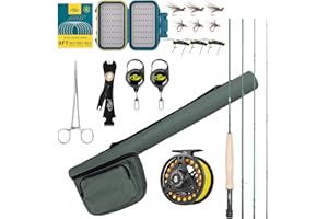 SF Combo de caña de Pescar con Mosca, 4 Piezas, 3 W, 2,3 m, 4 W, 2,4 m, 5/6/7/8 WT, 9 pies, Verde Esmeralda, caña de Fibra de Carbono 24T con Funda, Carrete preenrollado, Caja de Moscas con Moscas,