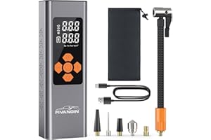 FIVANGIN Mini Tyre Inflator, 150 PSI Portable Air Compressor Rechargeable Electric Bike Pump with Digital Dual Display, Auto Off, LED Light, for Car Bike Ball