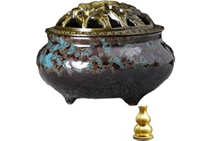 DUOHEMENG Räuchergefäß, Räuchergefäß Keramik Mit Deckel, Geeignet FüR RäUcherkegel/Spulen/StäBchen, Es Gibt Metall-RäUcherstäBchenhalter + Feuerfeste Baumwolle Im Inneren.