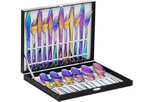 Velaze Sztućce w Arc-En-Ciel/Rainbow, Zestaw Noży Kuchennych i Widelców ze Stali Nierdzewnej 18/10, 24-Częściowy Zestaw Sztućców dla 6 Osób, Idealne Pudełko na Prezent - 24 Sztuki