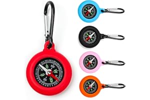 Cveenk 5 Stück Mini Kompass Kinder, Schlüsselhalter mit Kompass und Karabiner, Tragbar Wasserdichter Schlüsselanhänger Compass Anhänger für Outdoor Ferienlager Camping Wandern Reisen