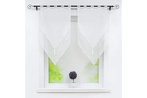 Joyswahl Zazdrostka woalka, firanka bistro z frędzlami, dwukolorowa, "Lydia", dwuwarstwowa, krótka zasłona z pętelkami, szer. x wys. 60 x 90 cm, biała/biała, 2 sztuki