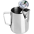 Milk Thermometer and 600ml Milk Frother Jug for Perfect Barista Style Coffee Making Great for Frothy Latte Cappuccino