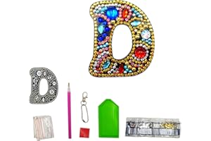 TINYOUTH MEDOYOH DIY Letters "D" Diamond Painting Key Chains, Double-Sided Retro DIY Diamond Painting Kits Keychain, DIY Letters Art Craft Crystal Diamond Keyring Kits for Key Chain Pendant Bag Decor Brooch