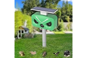 EWENYS Ahuyentador de Gatos Jabalies, Espanta Pajaros Exterior, Espantapajaros Animal Solar y Repelente a Prueba de Agua IP66 con Sensor de Movimiento PIR y Carga USB-C para Patio