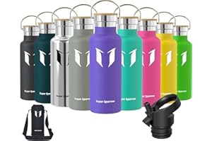 ‎SUPER SPARROW Super Sparrow Stainless Steel Water Bottle, 350 ml, 500 ml, 620 ml, 750 ml, 1 L, Leak-Proof Thermos Flask, BPA-Free Water Bottle, Carbonated Thermos Flask for Children, Fizz, Sports, University,