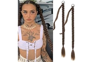 Fulang Hair 2PCS Braid Ponytail Extension Zopf mit Haargummi Haarteil zum Einflechten Lang Ponytail Kunsthaar für Frauen Geflochtener Haarteil (hellbraun)