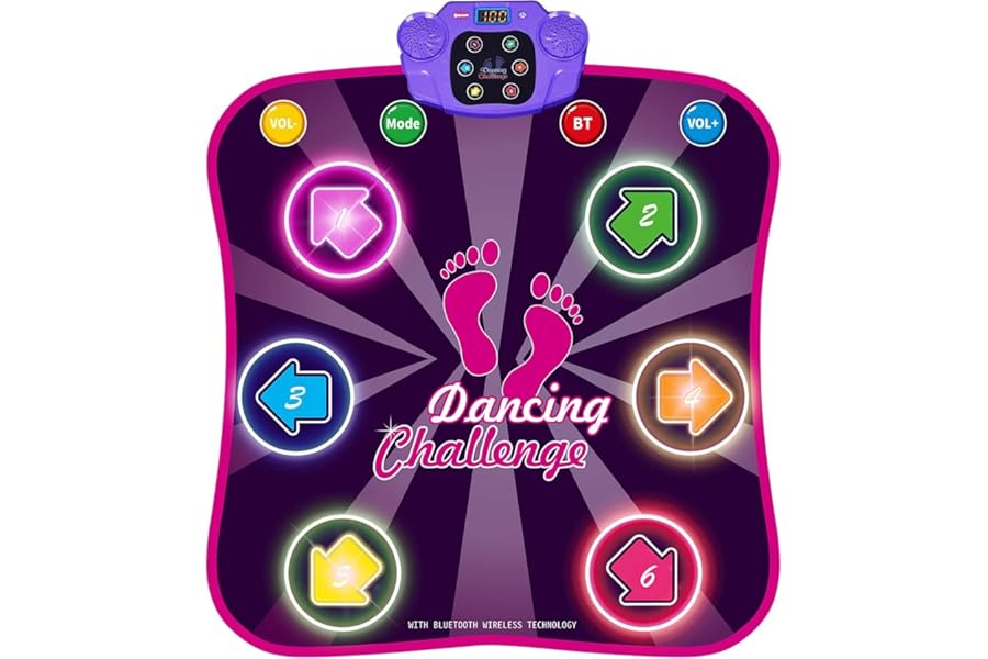 INSTOY Light Up Dance Mat for Girls：Dance Toys for 4 5 6 7 8 9 10 Year Old Girl Gifts - Music Dancing Game Pad with 5 Game Modes & Wireless Bluetooth - Birthday Gifts for Girls Boys Age 3-10