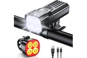 Mohard Lumière Vélo Avant et Arrière, [4+7 Modes] & [Écran LED de Puissance] 2000LM Eclairage Velo Super Lumineux, Lampe Velo Rechargeable 3000mAh & Étanche IP65, Feu Arriere Phare Velo pour Cycliste