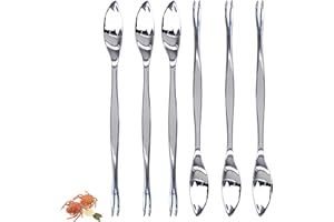 CUPERINOX Cubiertos para marisco | Pinzas para marisco | Tenazas para marisco | 6 Unidades | Cubiertos marisco (Cangrejo, Langosta, Ostras) | Tenedor de marisco con dos dientes inferiores y cuchara.