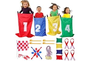 GOLDGE 32PCS 4-in-1 Ensemble de Sports Day Jeux Fournitures, Course À 3 Pattes, Jeu De Lancer Sacs De Fèves, Course Aux Oeufs, Jeux pour Indoor Family, Outdoor, Journées Sportives