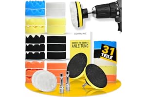 GEARLINE® Polieraufsatz Akkuschrauber [31 Stück] - Inkl. 2x Sechskantschrauben - Polierschwamm Set für Auto & Motorrad - Verbessertes Polierset [2024] - Polierset Akkuschrauber