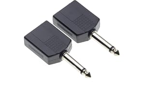 KEPLE 6,35 mm wtyczka mono Jack do 2 x podwójne gniazdo mono Jack 6,35 mm rozdzielacz przejściówka podwójne gniazdo mono 1/4 Y, zestaw, 2 Sztuki