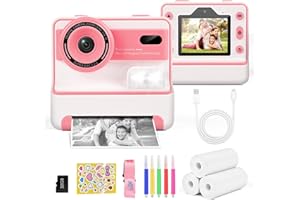 Euakee Appareil Photo Instantané, 2.4" Écran Appareil Photo Enfant avec Papier d'impression et Carte 32GB, Kidizoom Printcam, Mode Selfie, Cadeau Jouet pour Enfant Garçons Filles de 3-12 Ans (Rose)