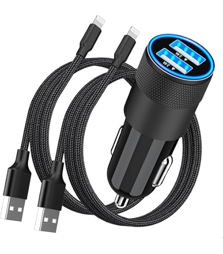 Chargeur Allume-cigare Voiture Avec Câble Lightning Intégré 1,2m - Pour IPhone Et Autres Appareils USB