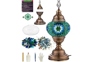 DEMMEX DIY Turkish Mosaic Lamp Kit – Complete Arts & Crafts Gift Set for Adults & Teens – Easy & Fun Home Décor, Make Your Own Table Lamp (Classic, Turquoise)