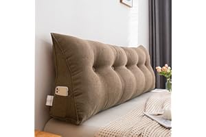 MONDEX Lesekissen, Ergonomisches Dreieckiges Rückenlehnenkissen für Kopfteil, Rückenlehnenkissen mit Abnehmbarem Bezug mit Reißverschluss, Lordosenstützkissen für Bett, Sofa,Braun,100 * 50 * 20 cm