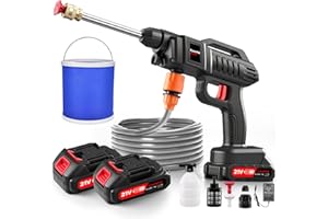 1500W Cordless Pressure Washers with Bucket,2 Batteries & 5m Hose,870PSI Portable Power Washer for Car Bike Patio Garden,High-Efficiency Battery Jet Wash for Outdoor Cleaning