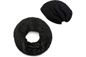 styleBREAKER Strick Loop Schal und Beanie Mütze Set mit Flecht Muster, Fleece Innenfutter, Winter, Unisex 01018211