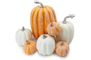 DOJoykey 7 pezzi di zucche artificiali gialle e bianche, decorazioni autunnali per il Ringraziamento, Halloween, decorazioni natalizie