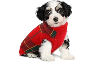 Katzinst Dog Jumper, Dog Christmas Jumper with Classic Plaid, Knitted Dog Fleece Jumper with Leash Hole, Dog Clothes Puppy Sweater for Small Dogs Yorkshire Teddy Chihuahua Clothes, Green XS