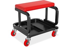 ‎FIVMEN FIVMEN Werkstatthocker mit Rollen Werkstatt Hocker Rollhocker mit Ablagefläche Werkstattstuhl Arbeitshocker Garagenhocker Rollsitz Tragfähigkeit 150 kg, 36x36x35 cm