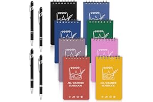 JINGIHE 8 wodoodpornych notatników, 7,6 x 12,7 cm, wiązanie spiralne, małe notatniki z 4 długopisami, 50 arkuszy A7, mini kieszonkowy notatnik do aktywności na świeżym powietrzu (8 kolorów)