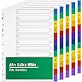 A4 File Dividers 12 Part Extra Wide Coloured Tabs【5 Pack】 Folder Dividers Coloured Mylar for Lever Arch Files Multipurpose Porous Index Dividers