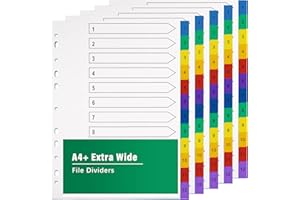 DUDSOEHO A4 File Dividers 12 Part Extra Wide Coloured Tabs【5 Pack】Folder Dividers Coloured Mylar for Lever Arch Files Multipurpose Porous Index Dividers