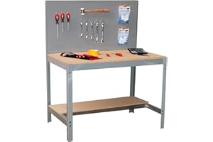 Simon Rack Banco de Trabajo Taller, Capacidad Carga 600 kg, 1445x1210x610 mm, Mesa de Trabajo, Gris/Madera - BT2
