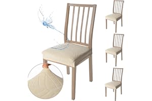 Viste tu hogar Pack of 4 Dining Room Chair Covers, 45 to 55 cm, Without Backrest, 100% High-Quality Polyester, Water-Repellent, Clean, Leaves, Beige
