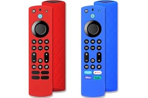 Pinowu Silikonowe etui na pilot zdalnego sterowania (2 szt.) do Firestick 4K Max/Insignia/Pioneer/Omni Fire TV Alexa Voice Remote Enhanced ze smyczą (czerwone i niebieskie, oba nie błyszczą)