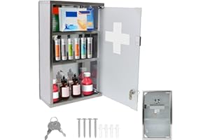SUBTLETY 30x12x50cm Armadietti Farmacia in Acciaio Inox 3 Scomparti Armadio Medicinale Serratura con Chiusura a Chiave e Porta in Vetro Armadietto da Appendere Scatola per Medicinali Pronto Soccorso