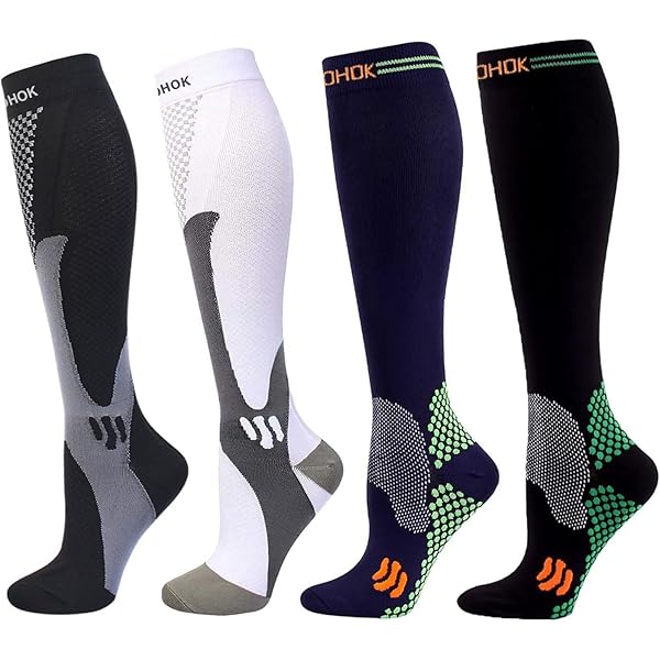 4 Paar Kompressionsstrümpfe Unisex - Schwarze & Hautfarbene Stützstrümpfe Für Sport