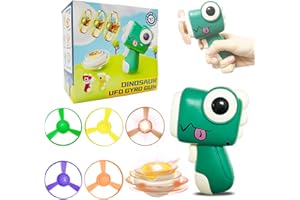 Steemjoey Juguetes Niños, Flying Disc Shooter Toy, Pistola Platillo Volador Dinosaurio Platillo Volador LED Giróscopo LED 4 Platillos Voladores, Juegos Aire Libre para Niños Regalos Cumpleaños