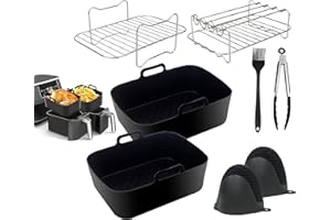 Optivice Air Fryer Accessories, Set of 8 for Ninja Air FryerAF400UK & AF451UK & Tower T17088, 2 Reusable Silicone Air Fryer Liners,2 Air Fryer Rack,4 Skewers,2 Silicon Gloves,Kitchen Tongs & Oil Brush