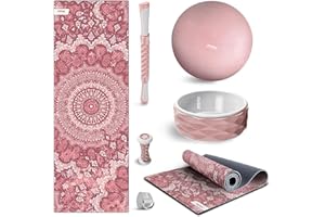 Fitfiu Fitness Kitwell 600 - Pack de 6 Accesorios Yoga Pilates Que Incluye Esterilla, Pelota, Rueda, masajeador de pie, Barra de Masaje y Correa de Yoga Unisex Adulto