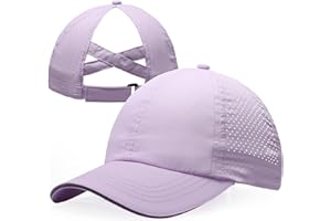 CHUANGLI Girls Criss Cross Ponytail Hat Reflective Lightweight Baseball Cap for Kids Quick Drying Mesh Sports Hat for Age 7-12